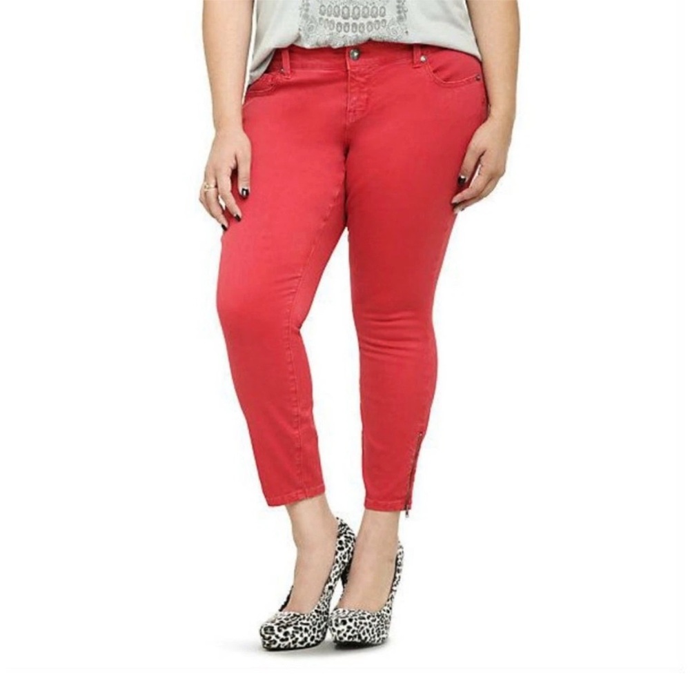 Torrid Stiletto Cropped Skinny Jeans Red Poppy Stretch Denim Zipper Ankle 14